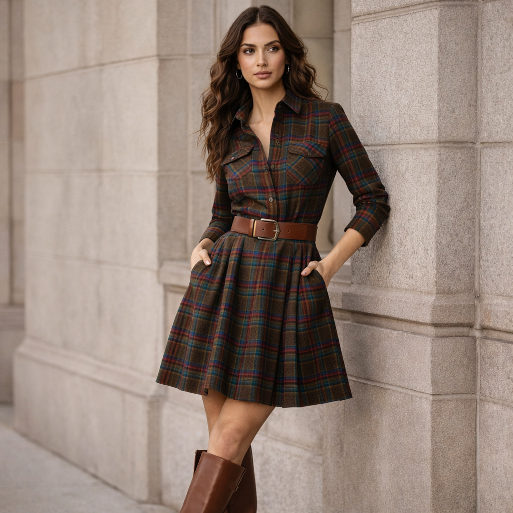 XELIA™ | Vestido corto a cuadros