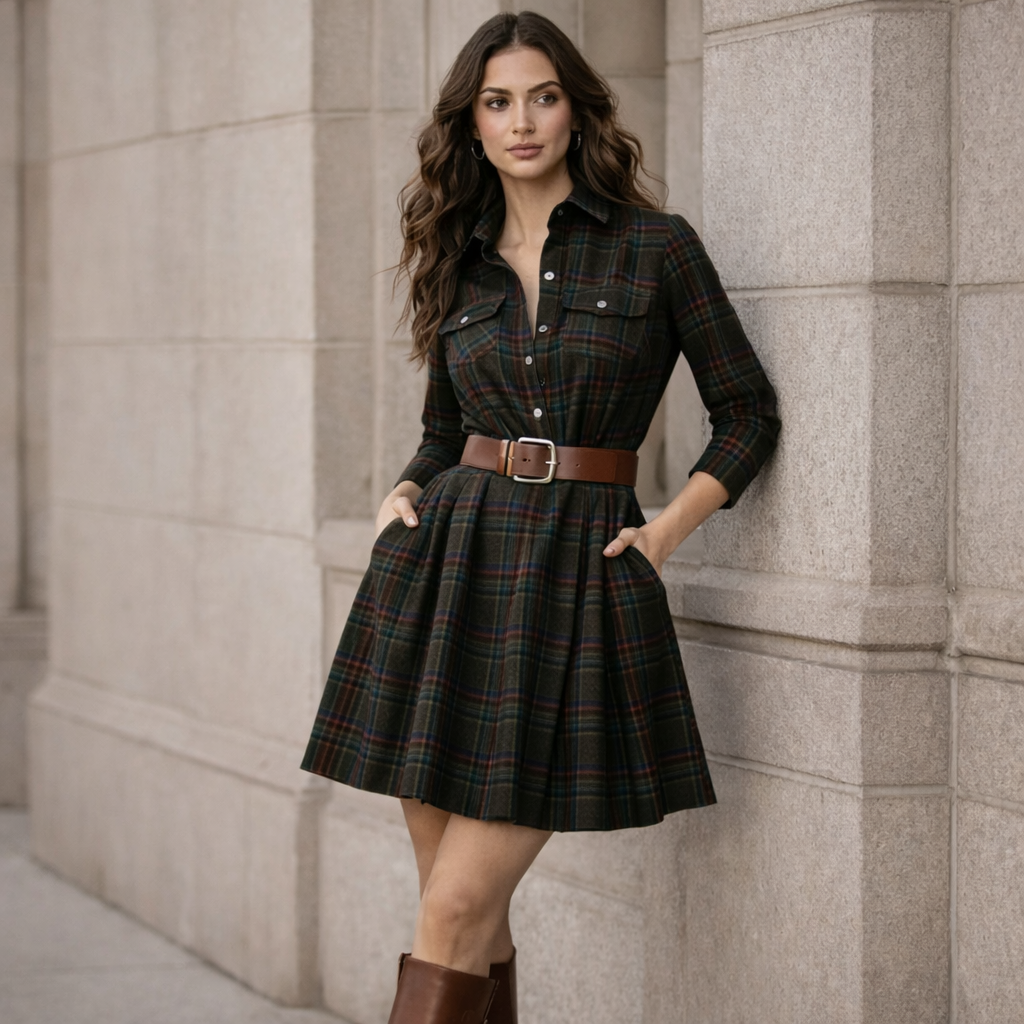 XELIA™ | Vestido corto a cuadros